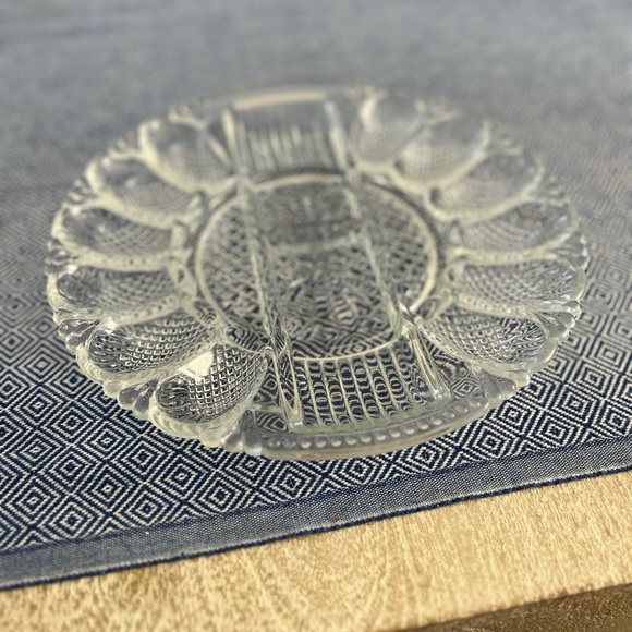 Deviled Egg & Relish Plate, 11" Crystal Platter Vintage Diamond Shape Cut Party - Picture 6 of 16